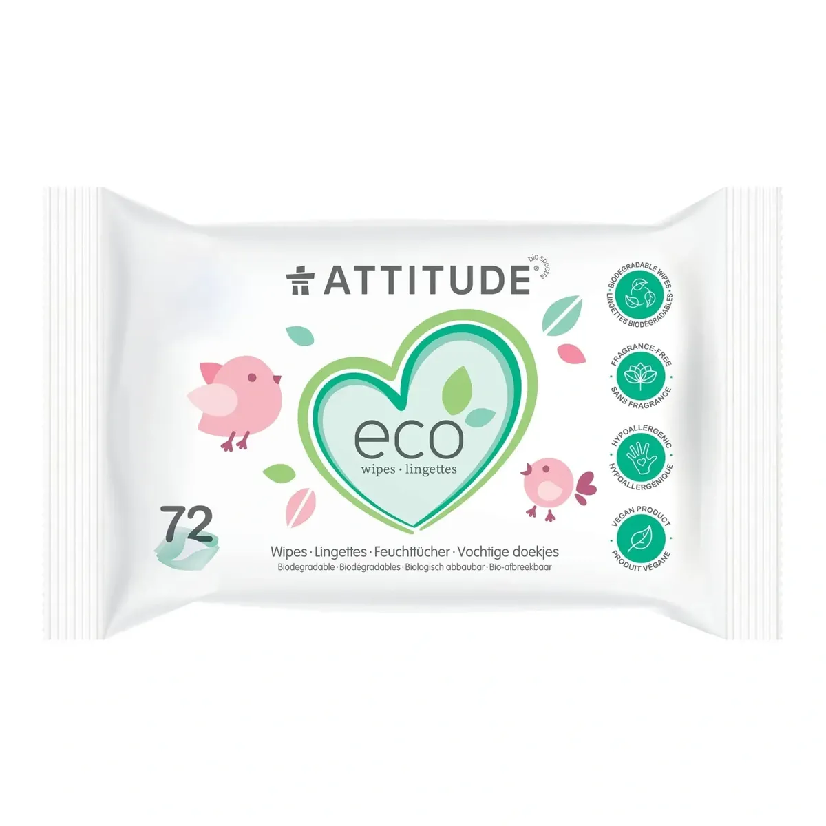 Серветки вологі для дітей з чутливою шкірою Attitude 72 шт