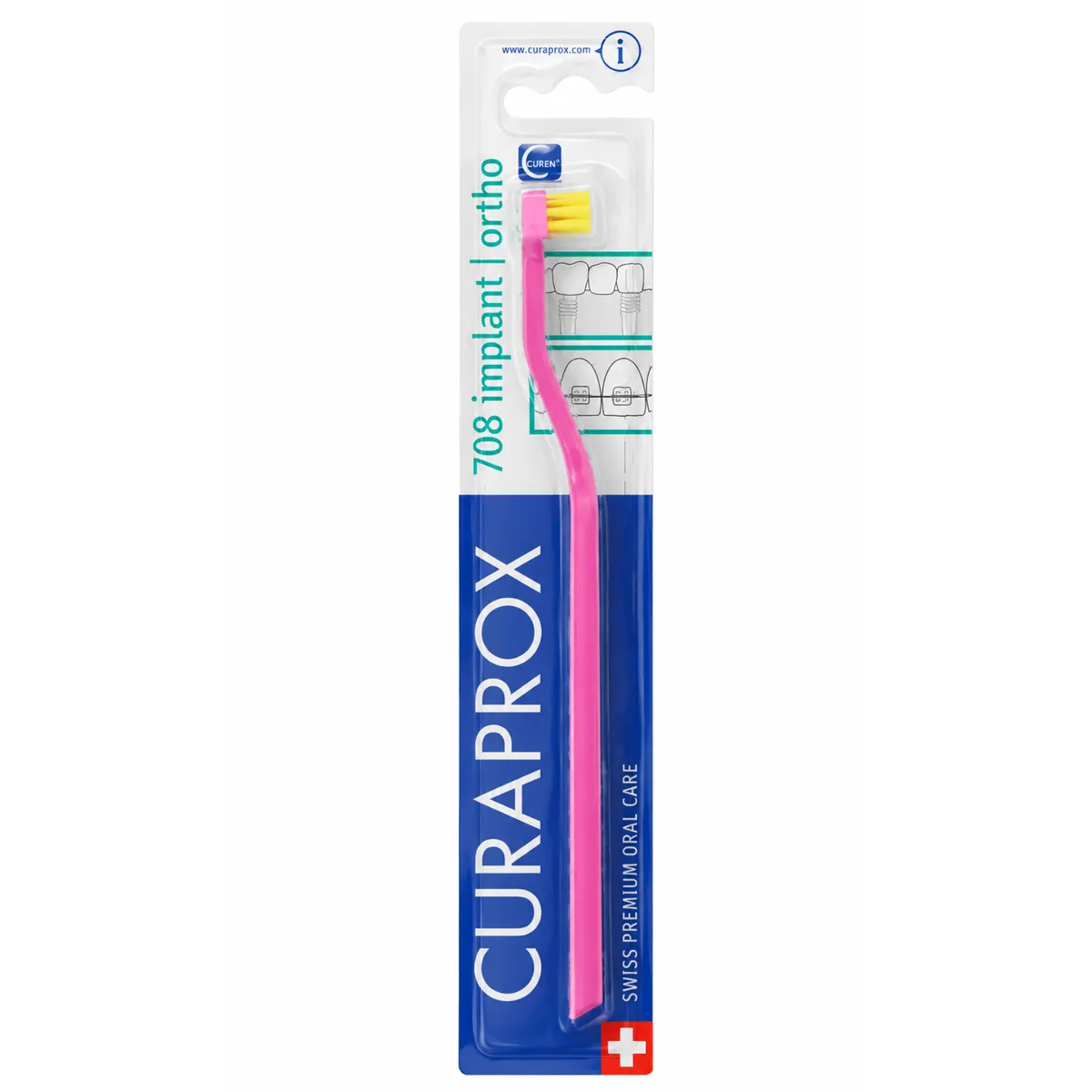 Монопучкова зубна щітка Curaprox CS 708 Implant | Ortho Рожевий - жовтий