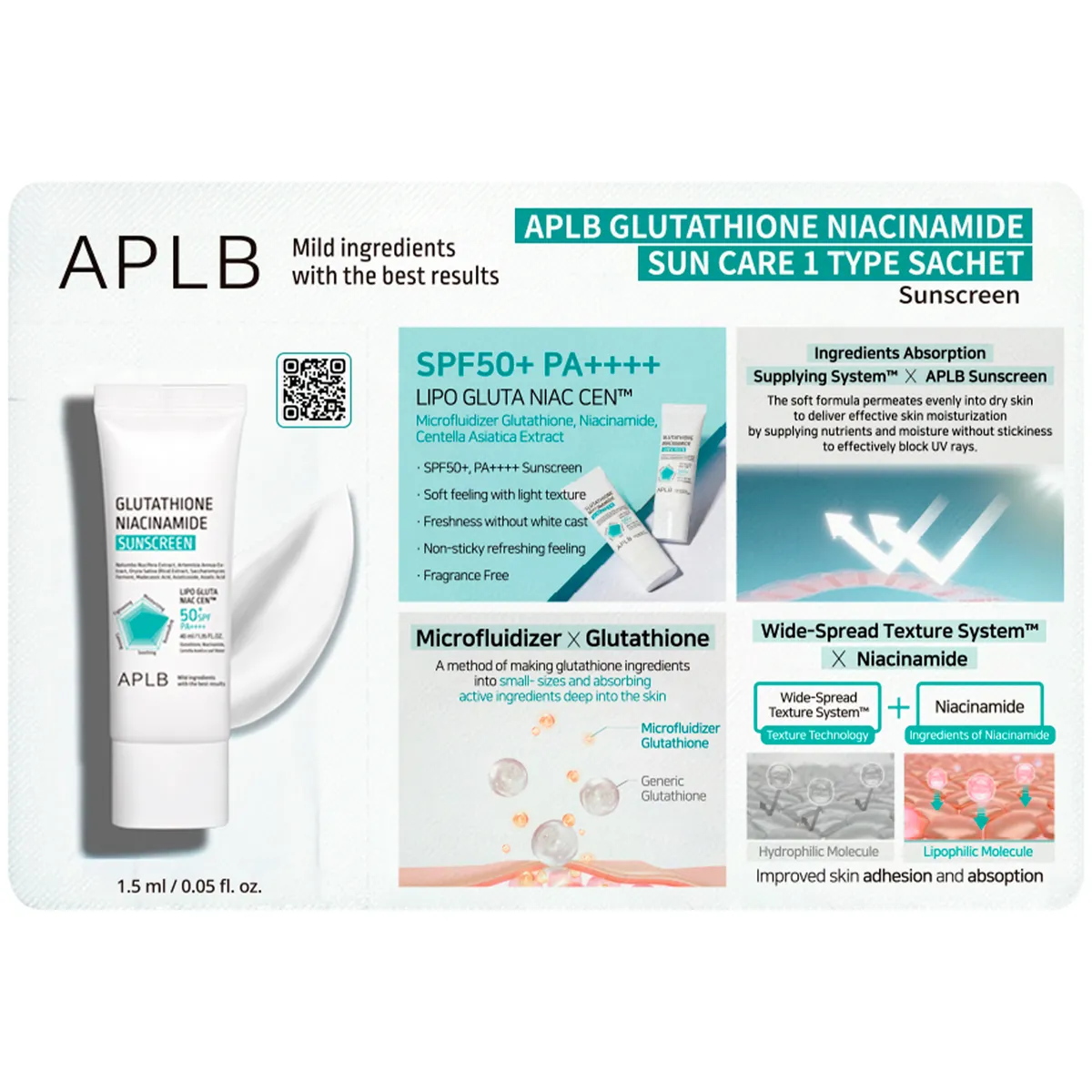 Сонцезахисний крем з глутатіоном і ніацинамідом APLB Glutathione Niacinamide Sun Care 1 Type Sachet 1,5 мл