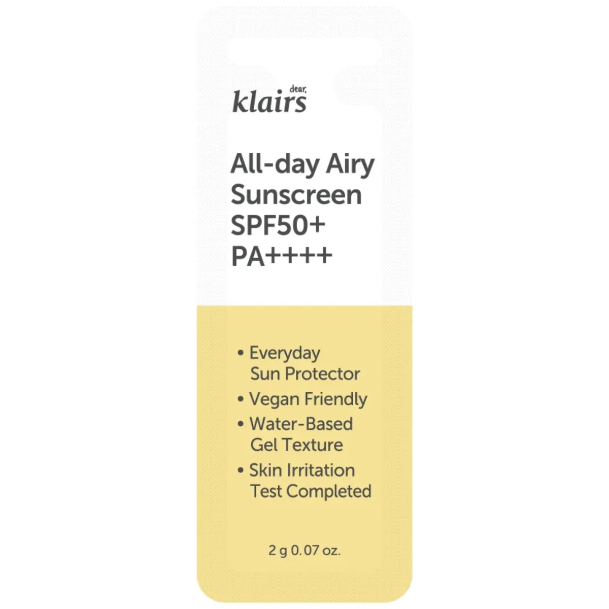 Сонцезахисний крем Dear, Klairs All-day Airy Sunscreen SPF50+ PA++++ 2 г, Саше (пробник)