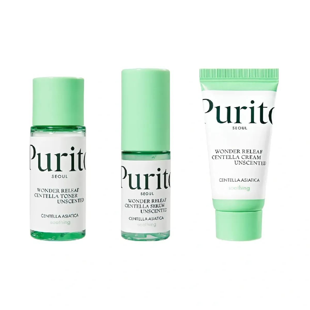 Набір засобів з центелою без ефірних масел Purito Seoul Wonder Releaf Centella Mini Kit Unscented 3 в 1