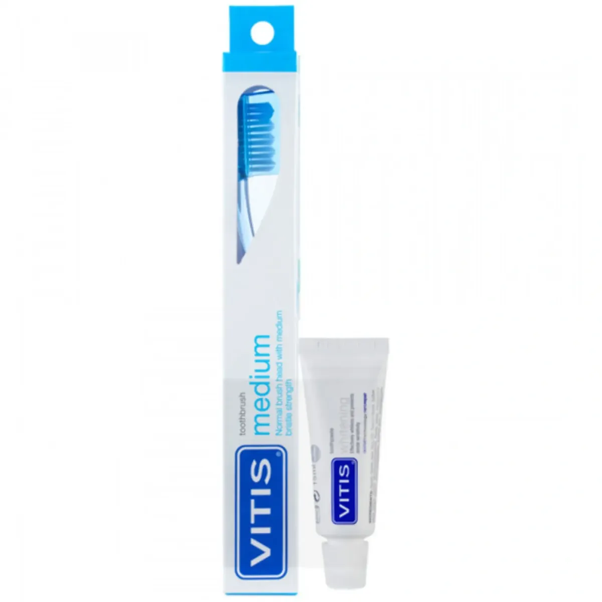 Набір для ротової порожнини зубна щітка VITIS MEDIUM з пробником зубної пасти VITIS WHITENING Dentaid 2 в 1
