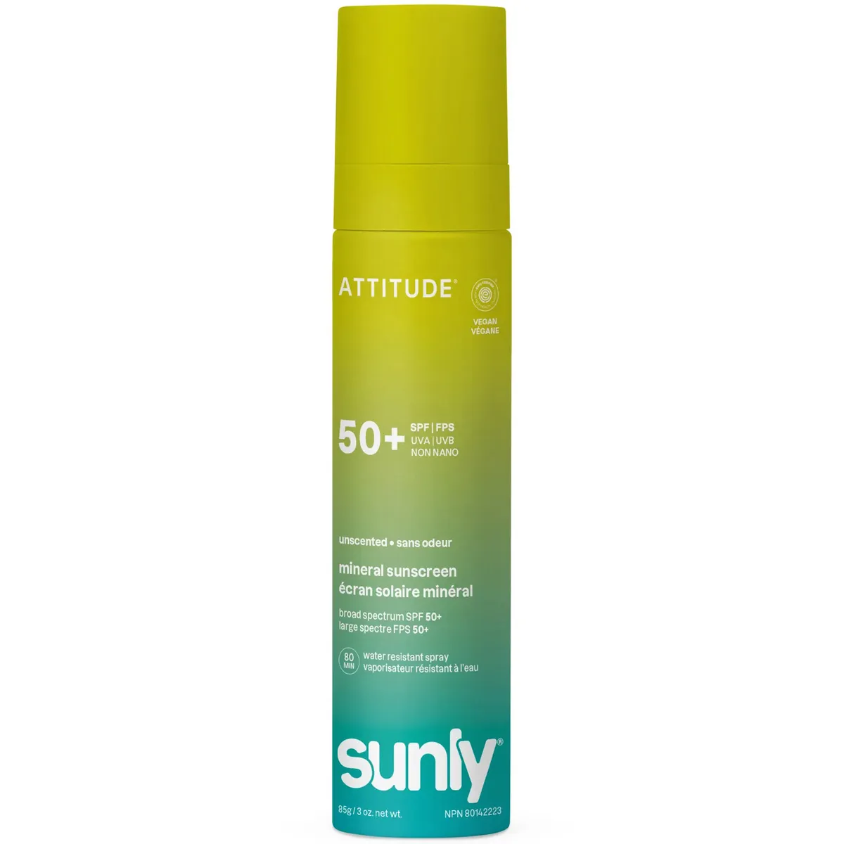 Мінеральний сонцезахисний спрей для обличчя та тіла без аромату Attitude Lightweight Mineral Lotion SPF50 Unscented 75 мл