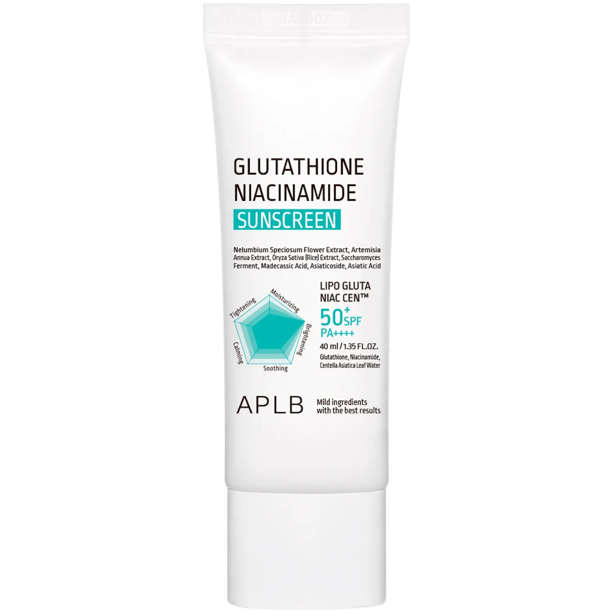 Сонцезахисний крем для обличчя з глутатіоном і ніацинамідом APLB Glutathione Niacinamide Sunscreen SPF50+ PA++++ 40 мл