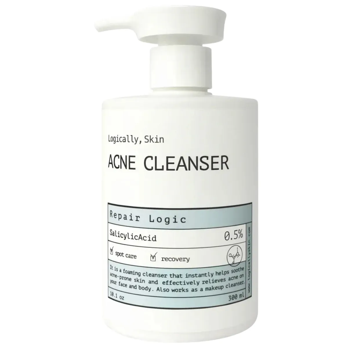 Очищувальний засіб для шкіри обличчя та тіла з акне Logically, Skin ACNE Cleanser 300 мл