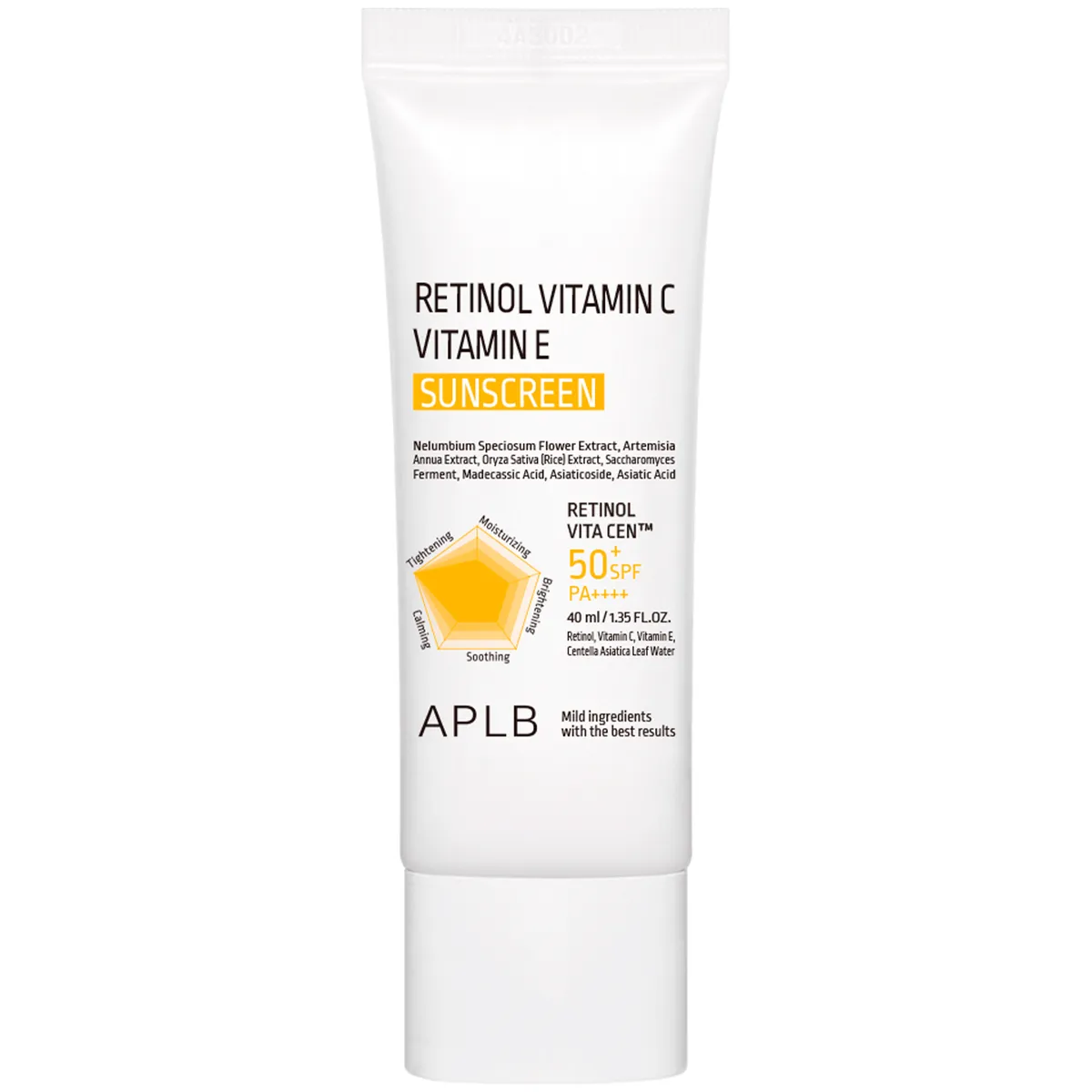 Сонцезахисний крем для обличчя з ретинолом, вітамінами C та E APLB Retinol Vitamin C Vitamin E Sunscreen SPF50+ PA++++ 40 мл
