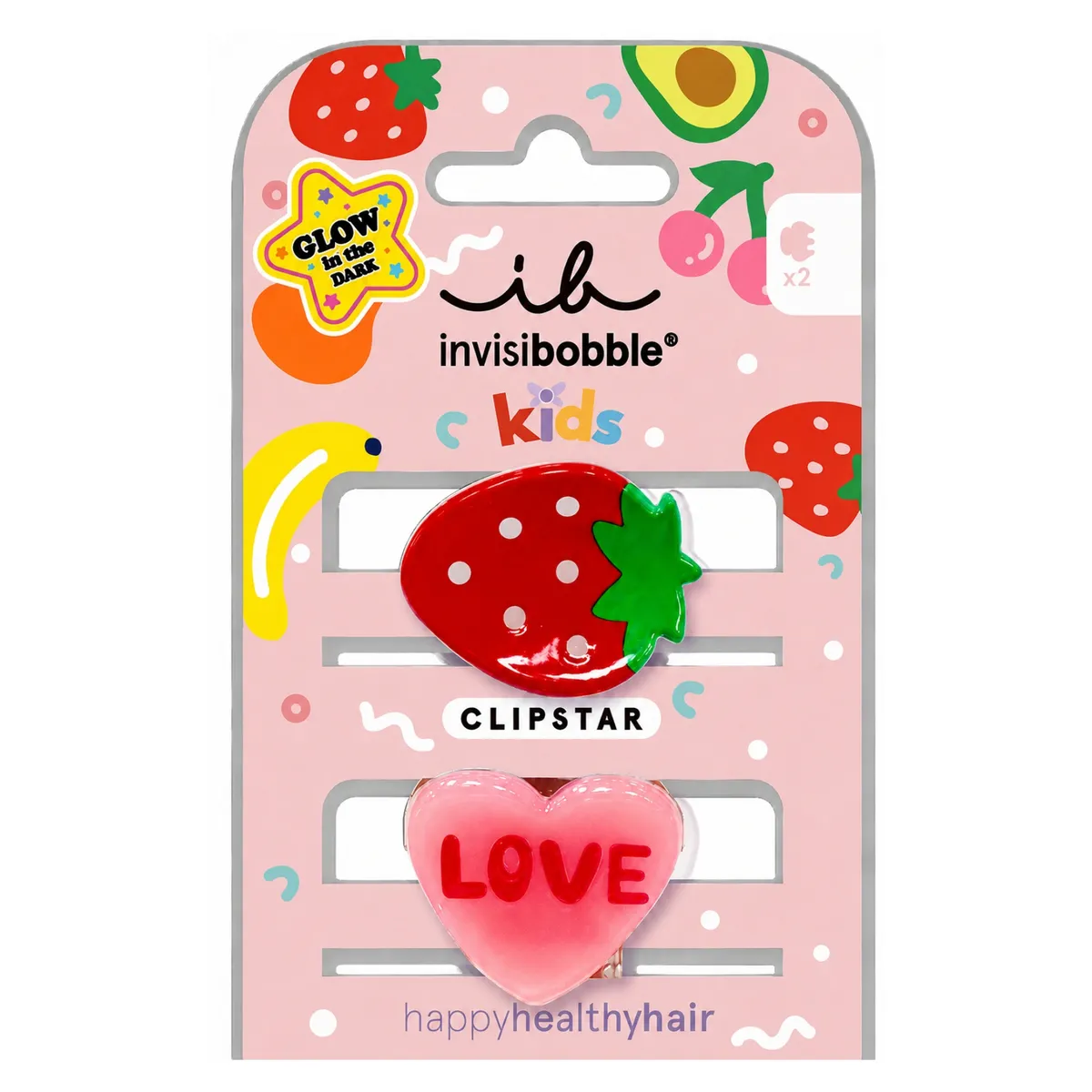 Набір дитячих заколок для волосся Invisibobble Clipstar Glow Kids Frutti Strawberry 2 в 1