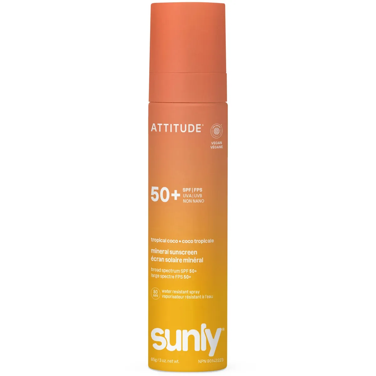Мінеральний сонцезахисний спрей для обличчя та тіла "Кокос" Attitude Lightweight Mineral Lotion SPF50 Tropical Coco 75 мл